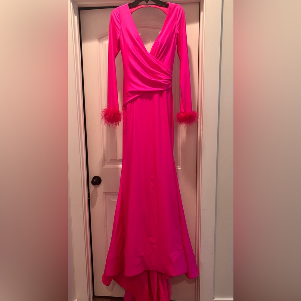 Terani Couture Pink Long Sleeve Gown with V-Neck size 4 pink new!! - Picture 2 of 4